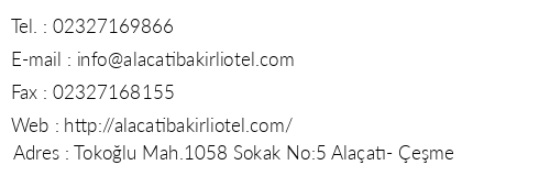 Alaat Bakrl Otel telefon numaralar, faks, e-mail, posta adresi ve iletiim bilgileri
